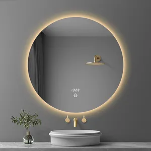 Espejo Led redondo con decoración moderna para hotel, pantalla táctil montada en la pared, espejo inteligente, luz Led plateada, espejos de baño de 60cm
