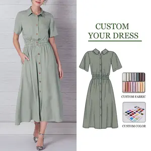 Fabricante de ropa de fábrica OEM/ODM 2023 ropa de diseño personalizado al por mayor verano señora elegante MIDI mujeres casual Camisa vestido