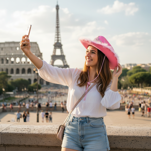 Sombrero de Vaquero para <span class=keywords><strong>Mujer</strong></span>, Estilo Popular, Color Rosa, para Navidad, Invierno, Graduación, Escuela, Acción de Gracias, Empacado en Bolsa - Product Image 3