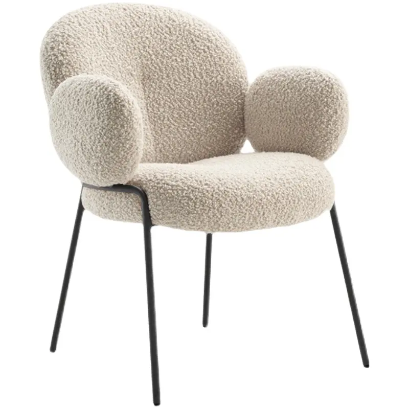 Italian minimalist designer dining back chair white lamb wool simple modern dining chair