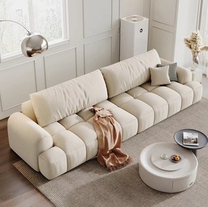 Fabric <strong>Sofa</strong> <strong>Cream</strong> Puff Modern Simple Living Room Furniture Small Three-seat Technology Cloth <strong>Sofa</strong> in Line - Product Image 4