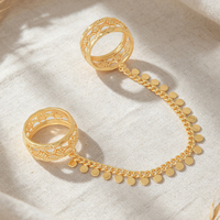 Bague double plaquée or 18 carats de luxe de Dubaï, avec pampille pièce de monnaie et chaîne, pour femme arabe, style vintage, bijou de main étanche