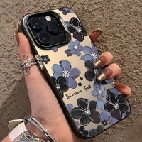 Coque de téléphone portable ultra-fine de luxe IMD pour iPhone 17 Pro Max, motif floral avec design de dessin animé et support de téléphone inclus