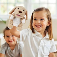 Marionnette à main en peluche chien brun clair, douce et moelleuse, pour jeu de rôle enfant - Vente chaude