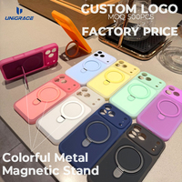 Coque de téléphone en silicone avec support magnétique en métal, couleur bonbon mate, pour iPhone 13 14 15 16 17 18 Plus Pro Max