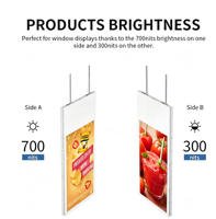 Écran d'affichage numérique OLED double face à haute luminosité pour plafond, 55/65 pouces, pour centre commercial