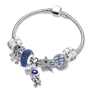 Wholesale Silver Snake Bracelet Heart Charm Pandor Argent 925 Sterling Jewelry Women Bangle For Girl 18K Plated Zircon Bangles