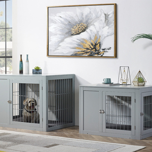 Indoor Dog Crate Cage Furniture For End Table Dog And Wooden Pet House Kennel With Double Doors For Small Medium Large Dog
