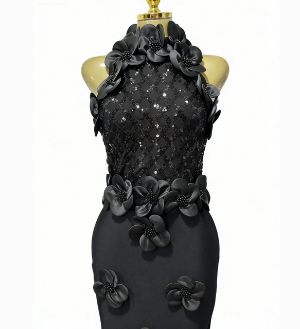 Luxury Prom Dress Halter 3D Flower for Evening Gowns Elegant Red Floor-Length Empire Waist Formal Party Wear Women