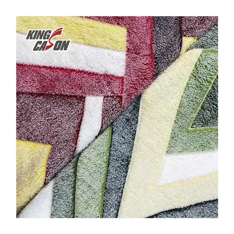 Kingcason China fábrica pegamento estampado tres colores rayas 100 poliéster Sherpa Coral polar tela terciopelo para pijama manta chaqueta