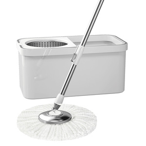 Rotating <b>Mop</b> With Bucket Microfiber Round White Automatic Floor Cleaner Hands Free Cleaning Tool - Product Image 5
