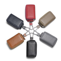 Porte-clés en cuir véritable à Double fermeture éclair, pochette tendance, porte-clés de voiture
