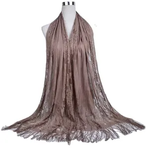 SC-0270 Fashionable Hot Sales Custom Casual Solid Color Lace Hollow Fringed Silk Scarf For Women Trendy Tassel Scarf Shawl Wrap