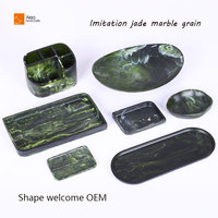 Handgefertigtes Schalenförmiges Grünes Marmor-Harz-Tablett mit Messing-Dekor für Schmuck & Parfüm