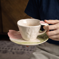 Ensemble tasse et soucoupe en céramique 3D tulipe gaufrée faite à la main, glaçure mouchetée, mug à café latte, tasse élégante pour le thé de l'après-midi