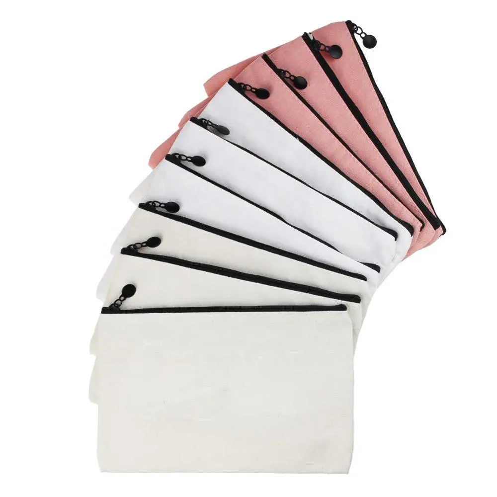 Piccola custodia personalizzata Eco Friendly in cotone bianco con cerniera borse per Make Up in tela di cotone rosa borsa cosmetica per il trucco con Logo