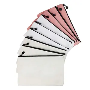 Petite pochette écologique personnalisée à fermeture éclair sacs de maquillage en coton uni sac de maquillage rose en toile de coton avec logo