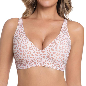 Reggiseno Jelly Senza Ferretto con Design Leopardato Rosa, Nuovo Colore, Scollatura Profonda a V, Imbottito, Senza Cuciture, Comodo per Uso Quotidiano - Product Image 1