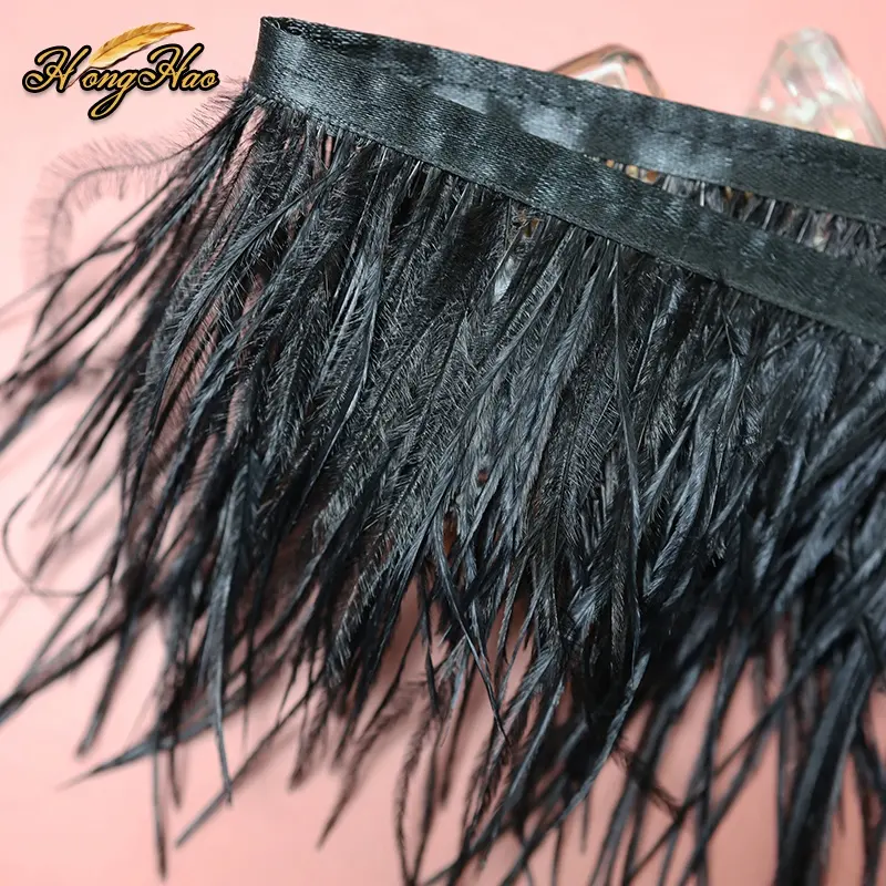 Customized 10-15cm Ostrich Feather Lace Trim Fluffy Fringe Trimming for Clothes Crafts   Dress Costume Dyed in Various Colors