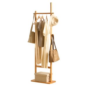 Solid Wood Floor <b>Standing</b> Clothes Rack Rectangle Bedroom Clothing Organizer Hanging Rack With <b>Hat</b> Hook And Bag Hook - Product Image 5
