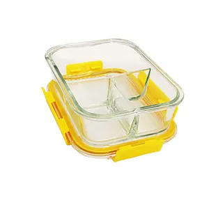 ग्लास भोजन तैयारी कंटेनर 3 डिब्बे बेंटो बॉक्स लंच बॉक्स सेट लॉकिंग ढक्कन
