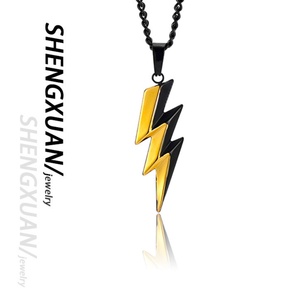 <b>Mens</b> Lightning Pendant Necklace Stainless Steel Gold Silver Two Tone Curb <b>Chain</b> Punk Hip Hop Fashion Jewelry Non Tarnish Gift - Product Image 6