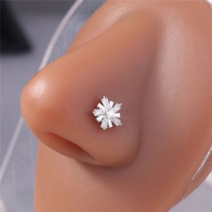 Mode clair CZ nez goujons pour femmes fille en forme de L nez broche flocon de neige or argent couleur nez Piercing bijoux en gros - Product Image 3