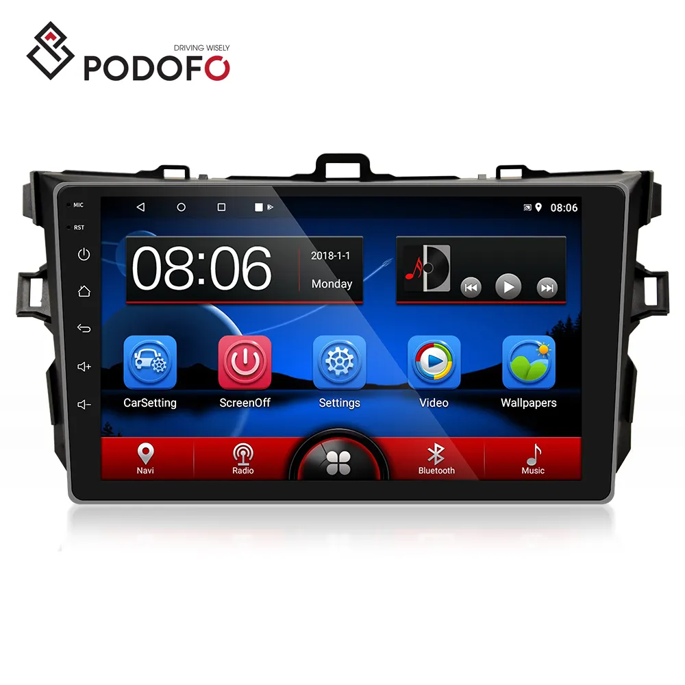Podofo 9 ''Android 10.0 Car Radio Video Stereo GPS Wifi BT USB 2.5D Layar Sentuh untuk Toyota/Corolla 2006-2012