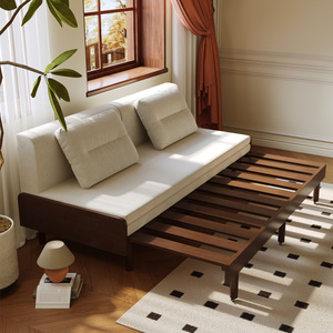 سرير متعدد الوظائف ومزدوج الغرض، أريكة قابلة للطي من الخشب الصلب للشقق الصغيرة، قابلة للمد للاسترخاء والنوم والجلوس - Product Image 2