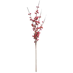 2023 Künstliche Frucht Weihnachten Long Stem Picks Red Berry Branch für Window Display Home Decor