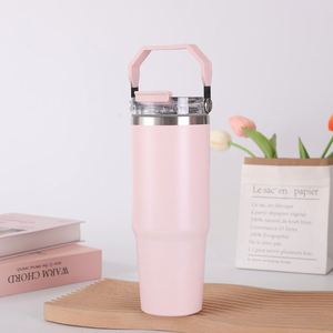 Gobelet de voyage isotherme à double paroi avec poignée de voiture, 20oz 30oz, avec couvercle et paille, antidérapant, pour les trajets quotidiens - Product Image 3