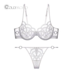 Hoogwaardige luxe kant sensuele sexy ademende naadloze <span class=keywords><strong>2</strong></span>-delige lingerie set dames exotische bh slip borduurwerk hol 100% - Product Image 4