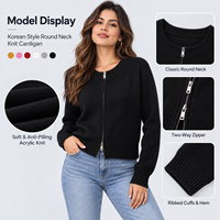 Cardigan zippé à manches longues pour femme, style coréen, automne-hiver, couleur unie, col rond, tricot haut de gamme, OEM ODM