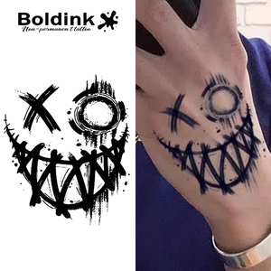 Tatuaggio semipermanente Boldink Black Smile Face Graffiti per arte corporea, impermeabile, a lunga durata (2 settimane), con inchiostro a base di erbe, adesivo. - Product Image 1