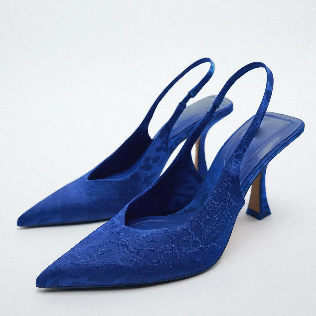 Autumn New Women's Shoes Blue Open Heel Temperament High Heel Muller Shoes Temperament Fashion