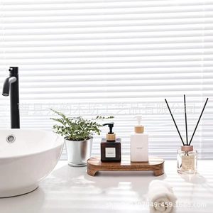 Solid Wood Bathroom Vanity Tray Rectangle Varnished Multifunction <b>Desktop</b> <b>Shelf</b> For Soap And Plants - Product Image 1