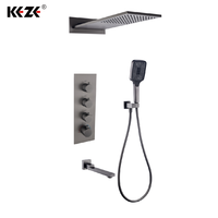 Robinet de douche carré moderne noir poli KZL-3001, système de douche à jet de pluie dissimulé 3 voies, construction en laiton, utilisation hôtelière