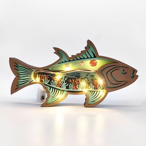 Uionen Décoration d'intérieur créative style océan, nouveaux ornements artisanaux en bois sculpté à la main (poisson, étoile de mer, coquille Saint-Jacques) - Product Image 1