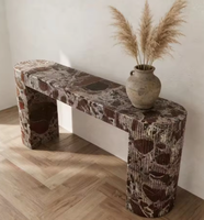 Table console élégante et moderne en pierre JZ Ballagio Rosso Levanto avec plateau en marbre facile à nettoyer, garantie 1 an, meubles de salon
