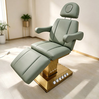 Fauteuil de beauté électrique vert à 3 moteurs, base dorée, inclinable, avec ouverture faciale pour les soins du visage