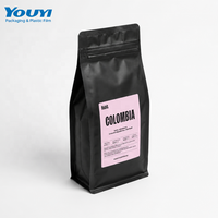YOUYI Sachet de café personnalisé à fond plat avec valve unidirectionnelle, fermeture éclair et fenêtre, qualité alimentaire sans BPA, OEM ODM