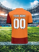 Maillot de football personnalisé OEM ODM d'usine, col en V, orange et rouge, avec logo d'équipe, nom et numéro, séchage rapide, uniforme de football