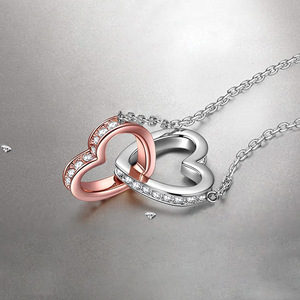 S925 plata moda oro rosa color separación doble anillo collar no se desvanece mujeres gargantilla collares joyería - Product Image 6