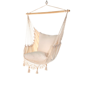 Boho Crochet Chaise <span class=keywords><strong>Hamac</strong></span> Balançoire Chaises Suspendues pour Jardin Intérieur et Extérieur Barre de <span class=keywords><strong>Support</strong></span> en <span class=keywords><strong>Bois</strong></span> 330LBS - Product Image 1