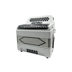 Acordeón Diatónico Profesional SEASOUND OEM JB3412D, 34 Botones, 12 Bajos, 5 Registros, Color Blanco Brillante con Parrilla Plateada y Negra - Product Image 5