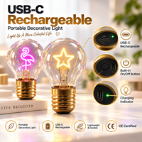 Ampoule LED Cœur Arc-en-ciel Type Edison à Prix d'Usine, Alimentée par Batterie Rechargeable USB-C, Décorative Résidentielle, Idéale comme Cadeau