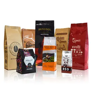 Custom Printed 250g 500g 1kg Custom Empty Coffee Bags Coffee Beans Packaging Bags Flat Bottom Coffee Pouch