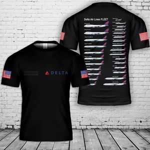 T-shirt Delta Airlines Fleet con stampa della bandiera degli Stati Uniti, collezione di aerei, maglietta per l'aviazione - Product Image 1