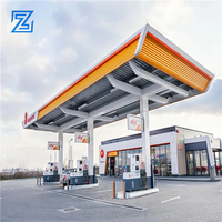 Structure en acier préfabriquée pour station-service, design spécial, avec éclairage LED, compatible avec les distributeurs de carburant, montage au sol/mural