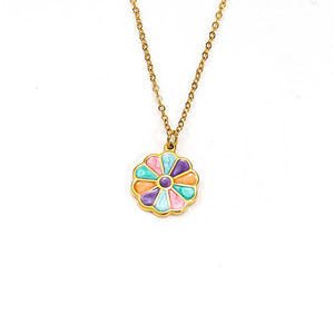 ใหม่ยุโรปและอเมริกา INS สไตล์เฉพาะคุณภาพสูงสีเคลือบดอกทานตะวันสร้อยคอหญิงไทเทเนียมเหล็กชุบทอง 18K มือ - Product Image 3